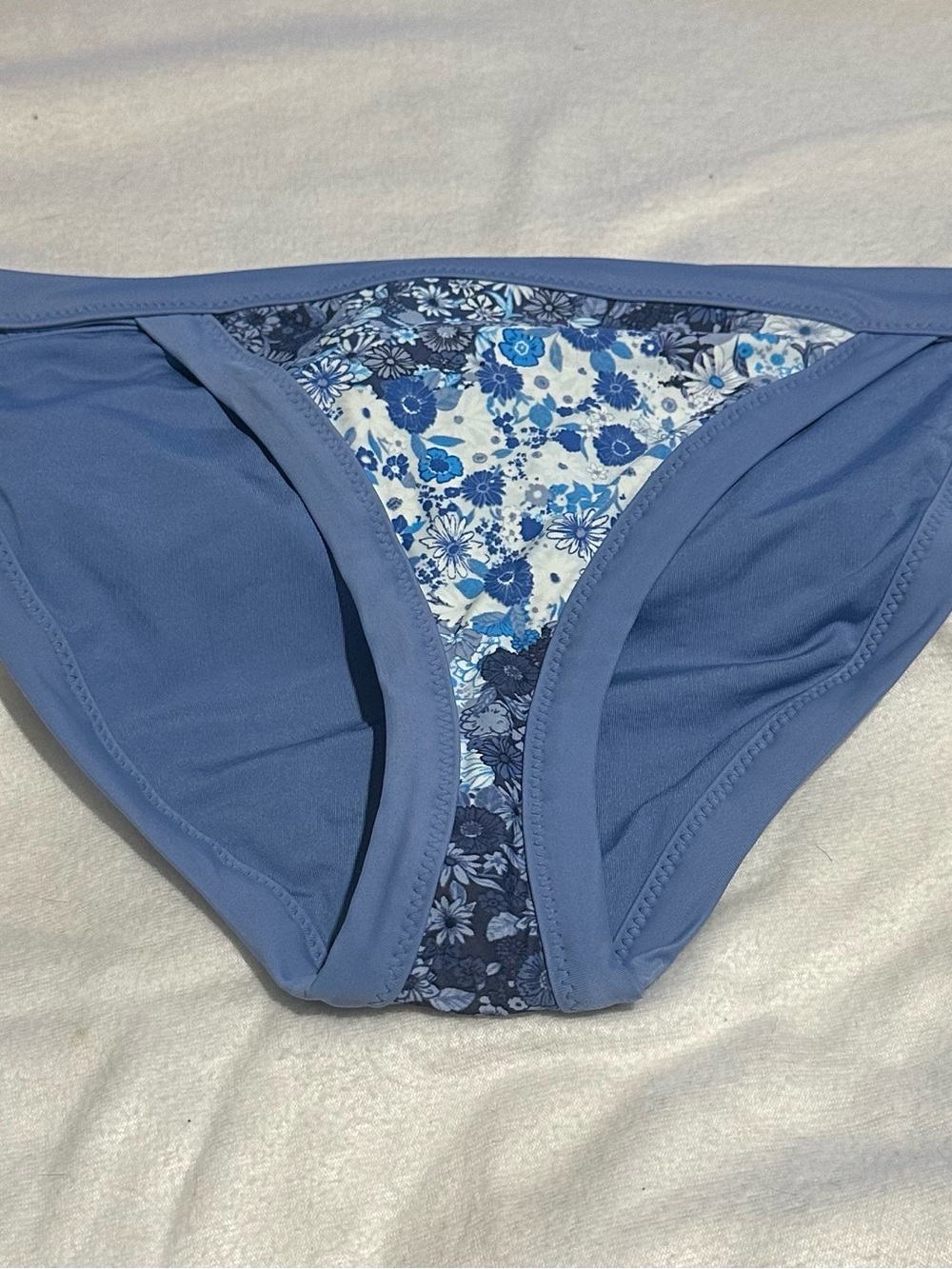 aerie Dusty Blue Floral-Panel Bikini Bottom